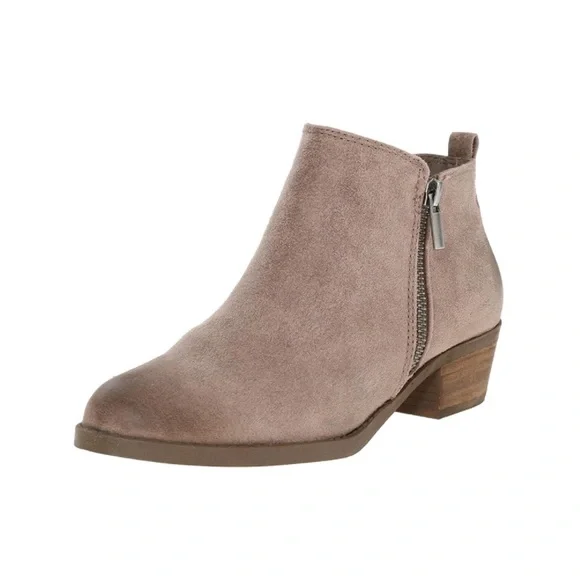 Carlos Brie Tan Suede Booties with Side Zip - Picture 1 of 8